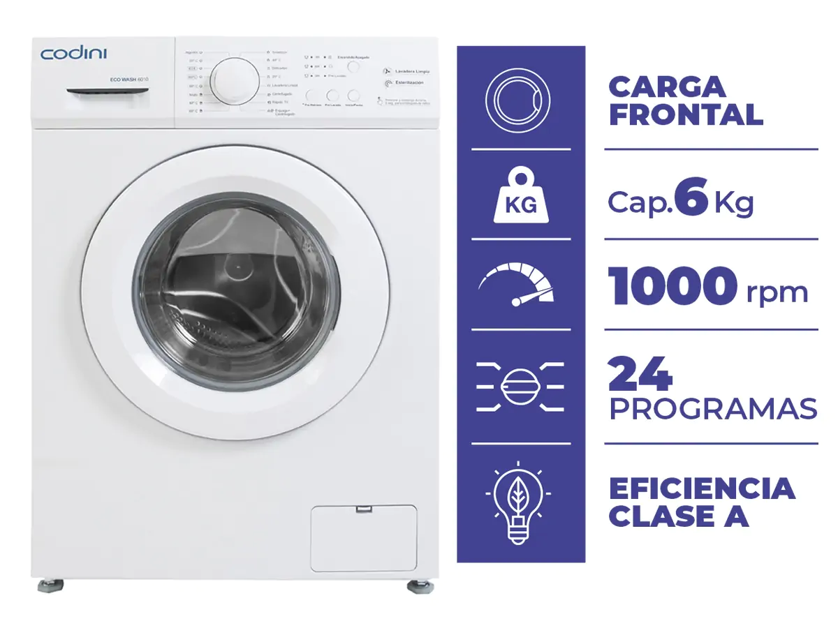 LAVARROPAS AUTOMATICO 6KG ECO WASH 1000 RPM