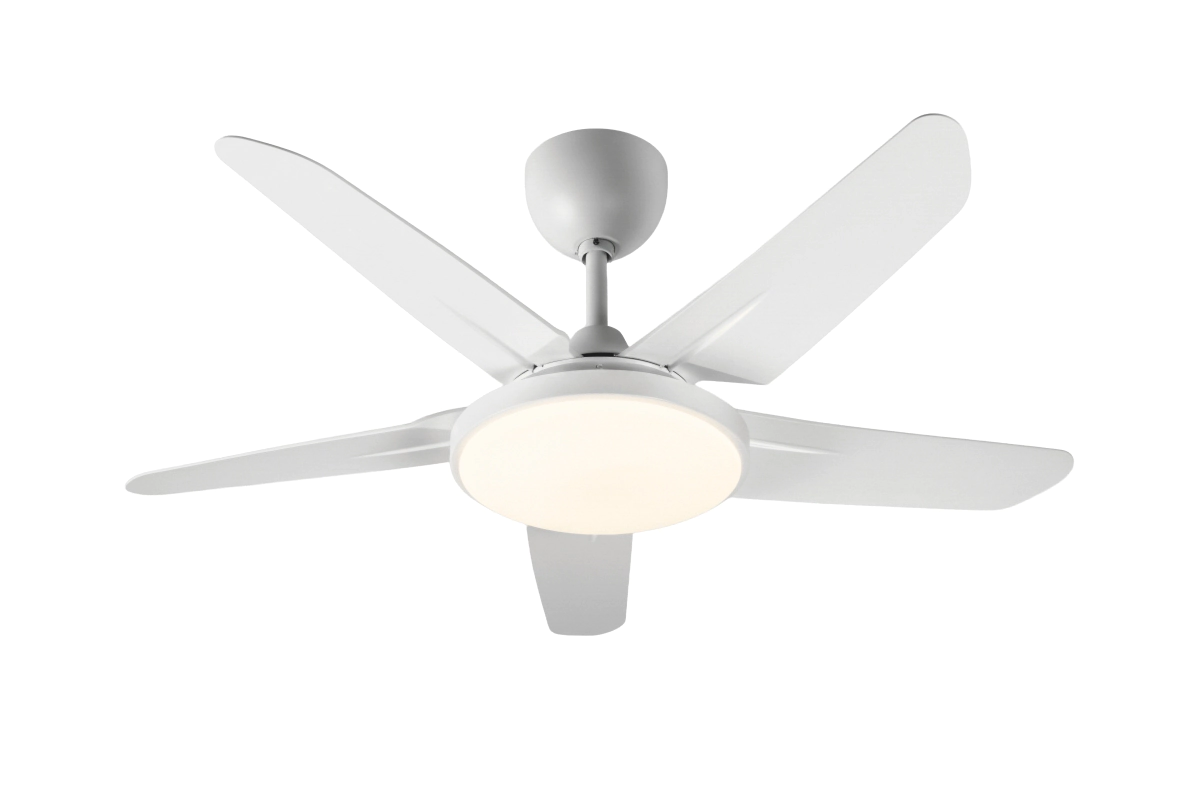 Ventilador De Techo Blanco 5 Aspas Plasticas Luz Led Control Remoto