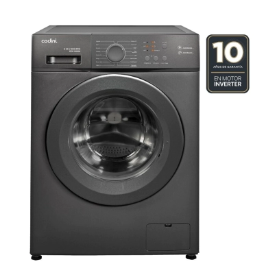 Lavarropas Autom&aacute;tico Codini Inverter Steam 6kgs 1000 Rpm Gris
