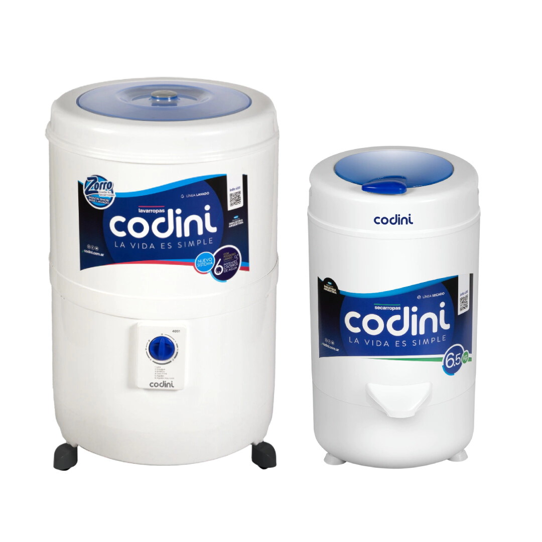 Combo Codini Lavarropas Semiautomático Silent 10 kg + Secarropas Advance 6.5 kg 2800 RPM - 4051/AD65