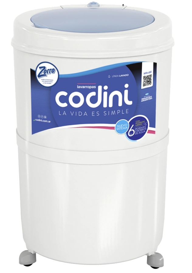 Lavarropas Semiautomático Silent 10 kg 6 Funciones Ruedas Blanco Codini - 4052