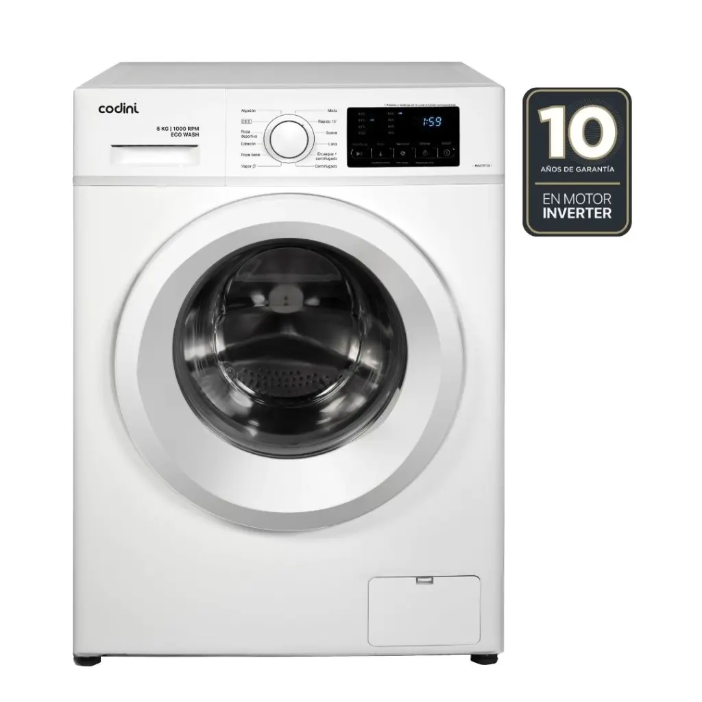 Lavarropas Automático Carga Frontal 6 kg 1000 RPM A Display Led Steam Blanco - AIAFA6010B