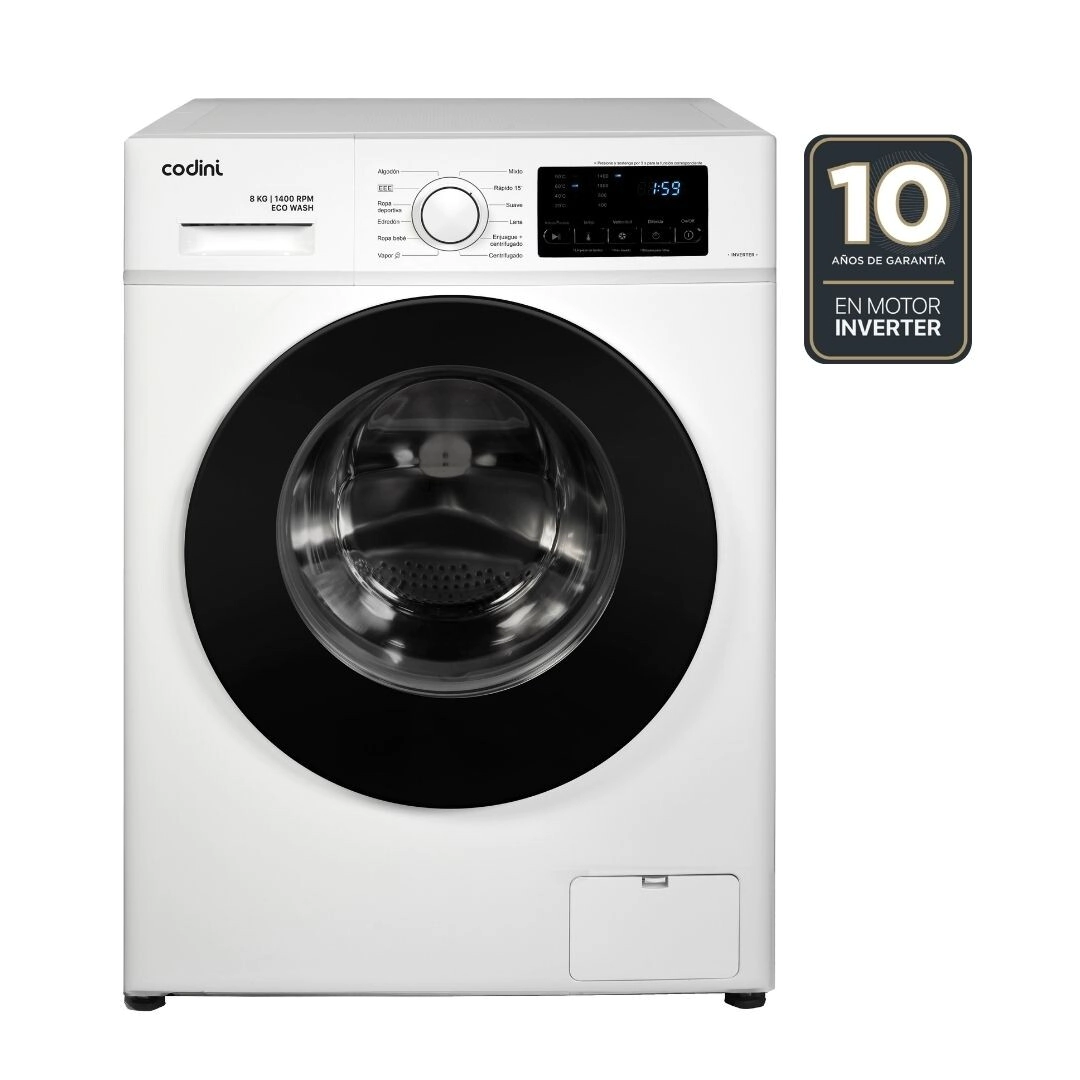 Lavarropas Automático Carga Frontal 8 kg 1400 RPM Inverter A Blanco - AIAFA8014B