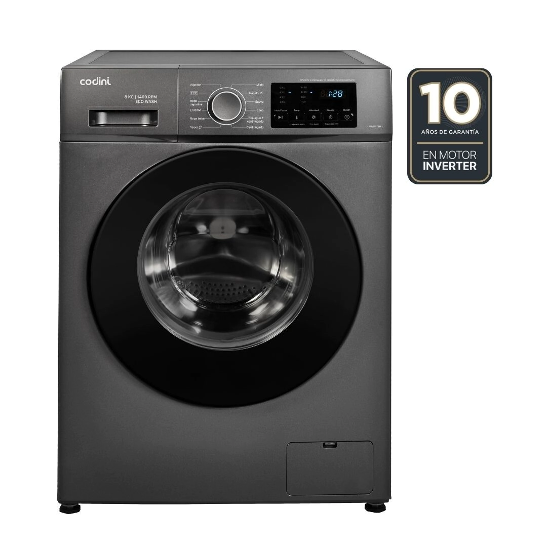 Lavarropas Automático Carga Frontal 8 kg 1400 RPM Inverter A Gris - AIAFA8014G