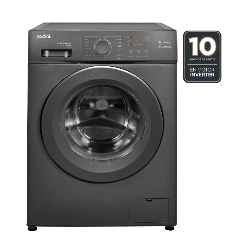 Lavarropas Automático Carga Frontal 6 kg 1000 RPM A Inverter Steam Gris - AIAFE6010G