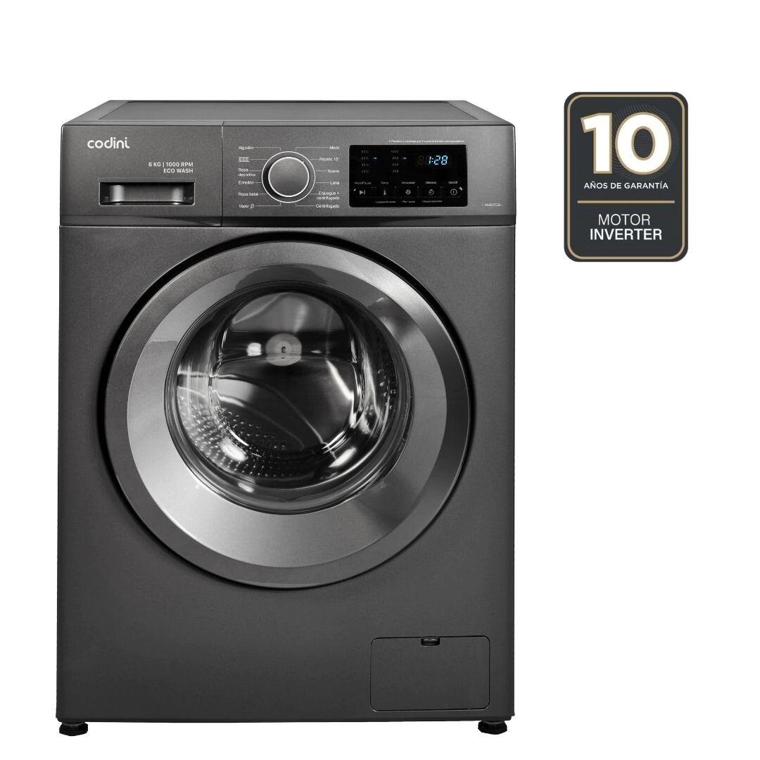Lavarropas Automático Carga Frontal 6 kg 1000 RPM A Display Led Steam Gris - ANAFA6010G
