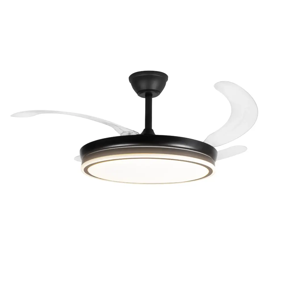 Ventilador de Techo Retráctil Negro 4 Aspas invisibles Luz Dimmer (Regulable) Codini - VIATB42DIN