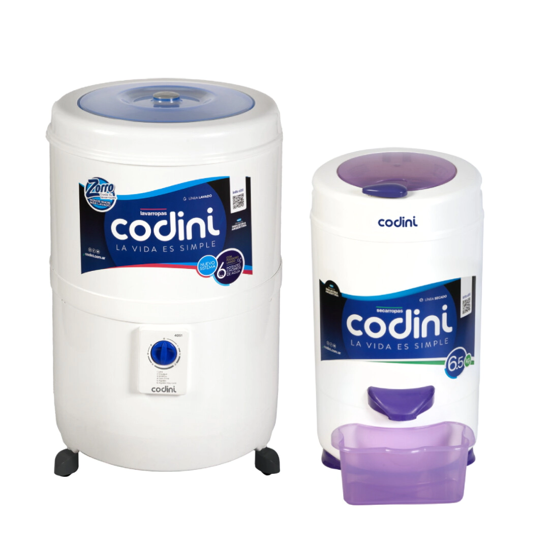[40512861] Combo Codini Lavarropas Semiautomático Silent 10 kg + Secarropas Innova Lila 6.5 kg 2800 RPM - 4051/IL65
