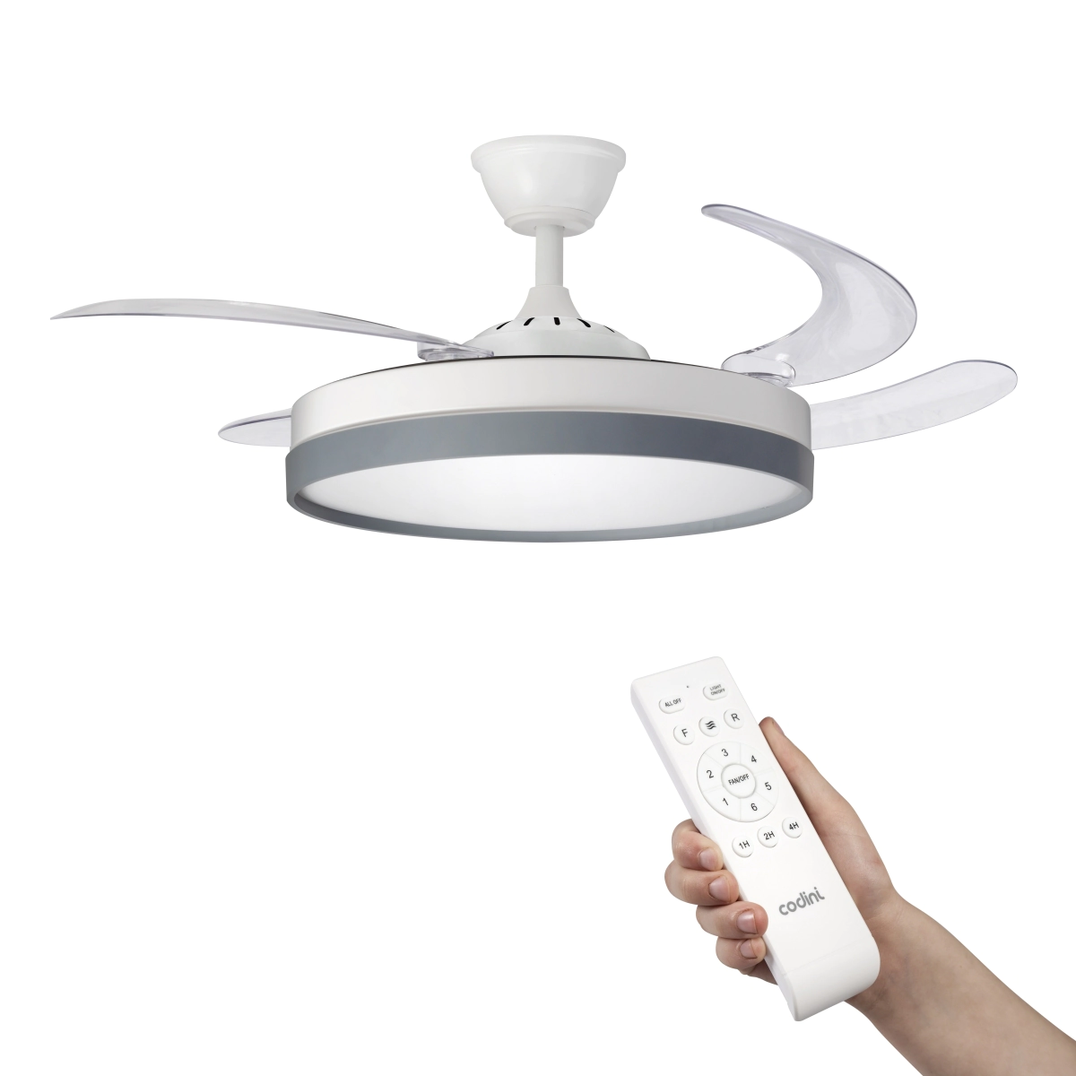 [030000] Ventilador de Techo Retráctil Blanco Aspas Invisibles 42" Codini - VI42B 